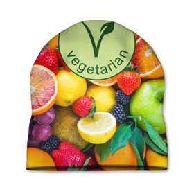 Шапка 3D с принтом Vegetarian в Санкт-Петербурге, 100% полиэстер | универсальный размер, печать по всей поверхности изделия | Тематика изображения на принте: fruits | vegan | vegetables | vegetarian | веган | вегетарианство | еда | овощи | фрукты