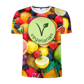 Мужская футболка 3D спортивная с принтом Vegetarian в Санкт-Петербурге, 100% полиэстер с улучшенными характеристиками | приталенный силуэт, круглая горловина, широкие плечи, сужается к линии бедра | fruits | vegan | vegetables | vegetarian | веган | вегетарианство | еда | овощи | фрукты