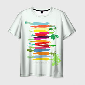 Мужская футболка 3D с принтом Feel Good в Санкт-Петербурге, 100% полиэфир | прямой крой, круглый вырез горловины, длина до линии бедер | fruits | vegan | vegetables | vegetarian | веган | вегетарианство | еда | овощи | фрукты