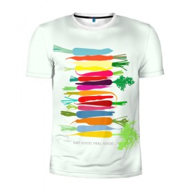 Мужская футболка 3D спортивная с принтом Feel Good в Санкт-Петербурге, 100% полиэстер с улучшенными характеристиками | приталенный силуэт, круглая горловина, широкие плечи, сужается к линии бедра | fruits | vegan | vegetables | vegetarian | веган | вегетарианство | еда | овощи | фрукты