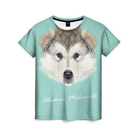 Женская футболка 3D с принтом Alaskan Malamute в Санкт-Петербурге, 100% полиэфир ( синтетическое хлопкоподобное полотно) | прямой крой, круглый вырез горловины, длина до линии бедер | alaskan malamute | dog | puppy | маламут | собака | хаски | щенок