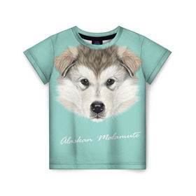 Детская футболка 3D с принтом Alaskan Malamute в Санкт-Петербурге, 100% гипоаллергенный полиэфир | прямой крой, круглый вырез горловины, длина до линии бедер, чуть спущенное плечо, ткань немного тянется | alaskan malamute | dog | puppy | маламут | собака | хаски | щенок