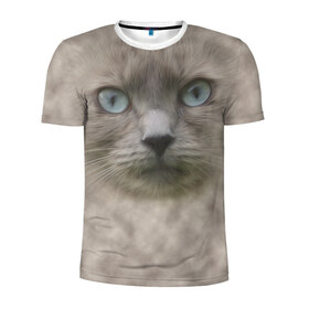 Мужская футболка 3D спортивная с принтом Кошка в Санкт-Петербурге, 100% полиэстер с улучшенными характеристиками | приталенный силуэт, круглая горловина, широкие плечи, сужается к линии бедра | глаза | животные | кот | котенок | кошка | мордочка | нос | усы