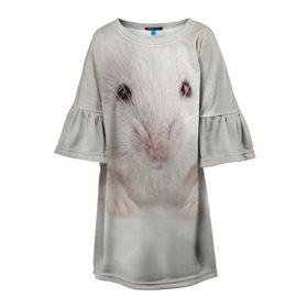 Детское платье 3D с принтом Крыса в Санкт-Петербурге, 100% полиэстер | прямой силуэт, чуть расширенный к низу. Круглая горловина, на рукавах — воланы | животные | крыса | мордочка | мышка | мышь | природа