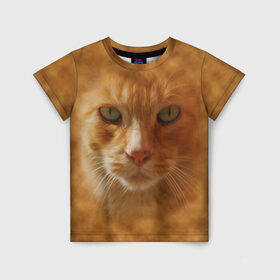 Детская футболка 3D с принтом Рыжий котик в Санкт-Петербурге, 100% гипоаллергенный полиэфир | прямой крой, круглый вырез горловины, длина до линии бедер, чуть спущенное плечо, ткань немного тянется | Тематика изображения на принте: животные | кот | котенок | котик | кошка | мордочка | рыжий