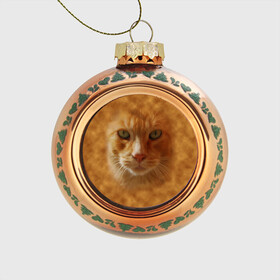 Стеклянный ёлочный шар с принтом Рыжий котик в Санкт-Петербурге, Стекло | Диаметр: 80 мм | животные | кот | котенок | котик | кошка | мордочка | рыжий
