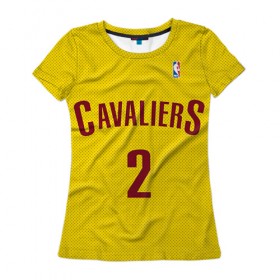 Женская футболка 3D с принтом Форма Cavaliers Cleveland жёлтая в Санкт-Петербурге, 100% полиэфир ( синтетическое хлопкоподобное полотно) | прямой крой, круглый вырез горловины, длина до линии бедер | nba