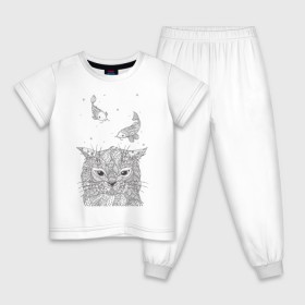 Детская пижама хлопок с принтом Мечтатель в Санкт-Петербурге, 100% хлопок |  брюки и футболка прямого кроя, без карманов, на брюках мягкая резинка на поясе и по низу штанин
 | воздушный | дзенарт | кот | мечта | принт | раскраска | рыба | рыбки | черно белый