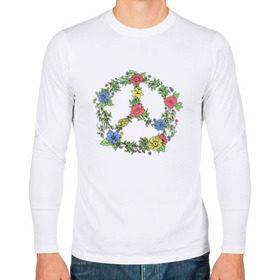 Мужской лонгслив хлопок с принтом peace flowers в Санкт-Петербурге, 100% хлопок |  | flowers | peace | мир | цветы