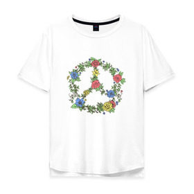 Мужская футболка хлопок Oversize с принтом peace flowers в Санкт-Петербурге, 100% хлопок | свободный крой, круглый ворот, “спинка” длиннее передней части | flowers | peace | мир | цветы