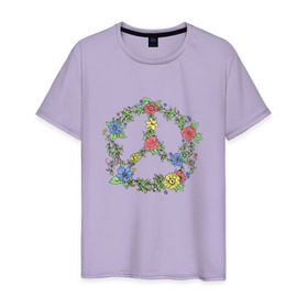 Мужская футболка хлопок с принтом peace flowers в Санкт-Петербурге, 100% хлопок | прямой крой, круглый вырез горловины, длина до линии бедер, слегка спущенное плечо. | flowers | peace | мир | цветы