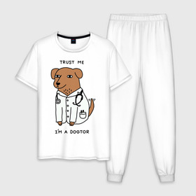 Мужская пижама хлопок с принтом Dogtor в Санкт-Петербурге, 100% хлопок | брюки и футболка прямого кроя, без карманов, на брюках мягкая резинка на поясе и по низу штанин
 | dogtor | догтор | доктор | собака