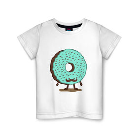 Детская футболка хлопок с принтом мужской пончик в Санкт-Петербурге, 100% хлопок | круглый вырез горловины, полуприлегающий силуэт, длина до линии бедер | Тематика изображения на принте: donuts | пончик