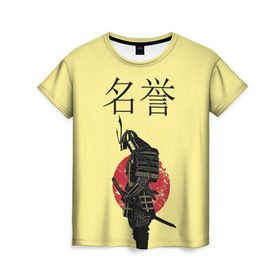 Женская футболка 3D с принтом Японский самурай (честь) в Санкт-Петербурге, 100% полиэфир ( синтетическое хлопкоподобное полотно) | прямой крой, круглый вырез горловины, длина до линии бедер | Тематика изображения на принте: meiyo | самурай | япония