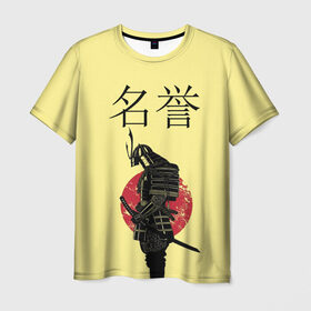 Мужская футболка 3D с принтом Японский самурай (честь) в Санкт-Петербурге, 100% полиэфир | прямой крой, круглый вырез горловины, длина до линии бедер | Тематика изображения на принте: meiyo | самурай | япония