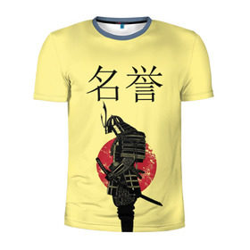 Мужская футболка 3D спортивная с принтом Японский самурай (честь) в Санкт-Петербурге, 100% полиэстер с улучшенными характеристиками | приталенный силуэт, круглая горловина, широкие плечи, сужается к линии бедра | Тематика изображения на принте: meiyo | самурай | япония
