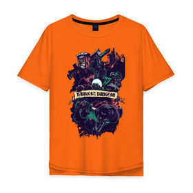 Мужская футболка хлопок Oversize с принтом Darkest Dungeon в Санкт-Петербурге, 100% хлопок | свободный крой, круглый ворот, “спинка” длиннее передней части | darkest dungeon | замок | игра | логотип | рыцарь | темные подземелья | тьма | череп | чумной доктор