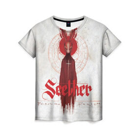 Женская футболка 3D с принтом Seether в Санкт-Петербурге, 100% полиэфир ( синтетическое хлопкоподобное полотно) | прямой крой, круглый вырез горловины, длина до линии бедер | album | poison the parish | seether | рок