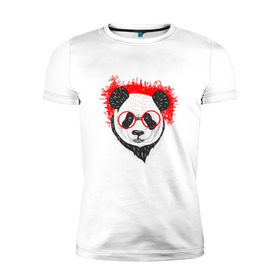 Мужская футболка премиум с принтом Умная панда в Санкт-Петербурге, 92% хлопок, 8% лайкра | приталенный силуэт, круглый вырез ворота, длина до линии бедра, короткий рукав | абстрактная | каракули | милая | очкарик | очки | панда | ручная графика | умный