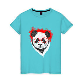 Женская футболка хлопок с принтом Умная панда в Санкт-Петербурге, 100% хлопок | прямой крой, круглый вырез горловины, длина до линии бедер, слегка спущенное плечо | абстрактная | каракули | милая | очкарик | очки | панда | ручная графика | умный