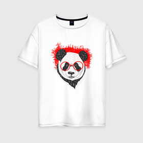 Женская футболка хлопок Oversize с принтом Умная панда в Санкт-Петербурге, 100% хлопок | свободный крой, круглый ворот, спущенный рукав, длина до линии бедер
 | абстрактная | каракули | милая | очкарик | очки | панда | ручная графика | умный