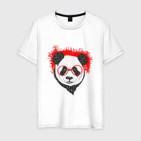 Мужская футболка хлопок с принтом Умная панда в Санкт-Петербурге, 100% хлопок | прямой крой, круглый вырез горловины, длина до линии бедер, слегка спущенное плечо. | абстрактная | каракули | милая | очкарик | очки | панда | ручная графика | умный