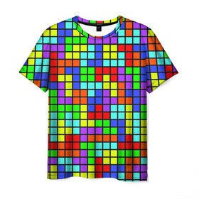 Мужская футболка 3D с принтом Тетрис в Санкт-Петербурге, 100% полиэфир | прямой крой, круглый вырез горловины, длина до линии бедер | геометрия | игра | кубики | тетрис