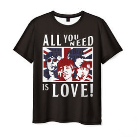 Мужская футболка 3D с принтом All You Need Is Love в Санкт-Петербурге, 100% полиэфир | прямой крой, круглый вырез горловины, длина до линии бедер | all | beatles | is | love | need | rock | you | битлз | ленон | любовь | музыка | о.м.с.к. | рок