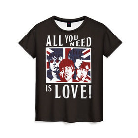 Женская футболка 3D с принтом All You Need Is Love в Санкт-Петербурге, 100% полиэфир ( синтетическое хлопкоподобное полотно) | прямой крой, круглый вырез горловины, длина до линии бедер | all | beatles | is | love | need | rock | you | битлз | ленон | любовь | музыка | о.м.с.к. | рок