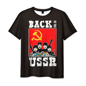 Мужская футболка 3D с принтом Back In The USSR в Санкт-Петербурге, 100% полиэфир | прямой крой, круглый вырез горловины, длина до линии бедер | beatles | rock | roll | ussr | битлз | музыка | о.м.с.к. | рок | ролл | ссср