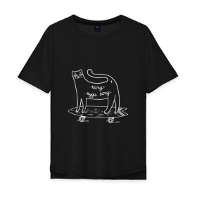 Мужская футболка хлопок Oversize с принтом Кот скейтер в Санкт-Петербурге, 100% хлопок | свободный крой, круглый ворот, “спинка” длиннее передней части | cat | sk8 | skate | кот | кошка | лонгборд | скейт