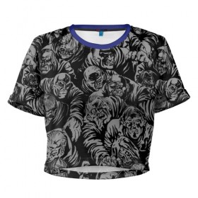 Женская футболка 3D укороченная с принтом Zombie rush в Санкт-Петербурге, 100% полиэстер | круглая горловина, длина футболки до линии талии, рукава с отворотами | dead | mosh | rush | walking | zombie | зомби | мертвецы | раш | ходячие