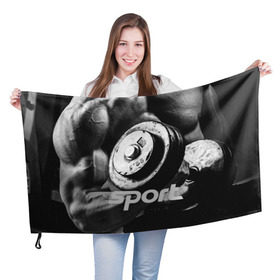 Флаг 3D с принтом Гиря и мышцы в Санкт-Петербурге, 100% полиэстер | плотность ткани — 95 г/м2, размер — 67 х 109 см. Принт наносится с одной стороны | crossfit | атлетика | гантель | качалка | качок | кроссфит | мускулы | мышцы | сила | спортсмен | тяжелая