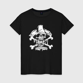 Женская футболка хлопок с принтом Череп 1 в Санкт-Петербурге, 100% хлопок | прямой крой, круглый вырез горловины, длина до линии бедер, слегка спущенное плечо | мертвецы | пираты | сказки