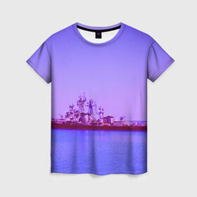 Женская футболка 3D с принтом Сторожевой корабль в Санкт-Петербурге, 100% полиэфир ( синтетическое хлопкоподобное полотно) | прямой крой, круглый вырез горловины, длина до линии бедер | 3d | blue | боевой | брызги | вмф | вода | военный | волны | исторический | капли | корабль | лето | море | моряк | океан | природа | ракеты | силовые структуры | шторм
