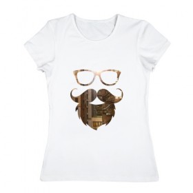 Женская футболка хлопок с принтом Хипстер в Санкт-Петербурге, 100% хлопок | прямой крой, круглый вырез горловины, длина до линии бедер, слегка спущенное плечо | 