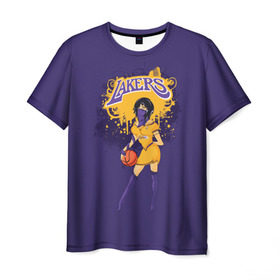 Мужская футболка 3D с принтом Lakers в Санкт-Петербурге, 100% полиэфир | прямой крой, круглый вырез горловины, длина до линии бедер | basketball | cheerleader | girl | lakers | nba | street