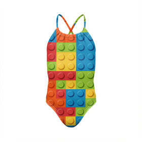 Детский купальник 3D с принтом Лего в Санкт-Петербурге, Полиэстер 85%, Спандекс 15% | Слитный крой, подклад по переду изделия, узкие бретели | Тематика изображения на принте: lego | tetris | детальки | лего | разноцветные