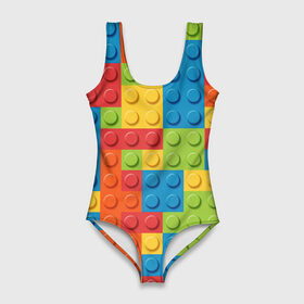 Купальник-боди 3D с принтом Лего в Санкт-Петербурге, 82% полиэстер, 18% эластан | Круглая горловина, круглый вырез на спине | lego | tetris | детальки | лего | разноцветные