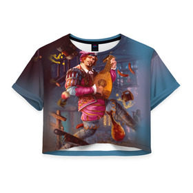 Женская футболка 3D укороченная с принтом Лютик в Санкт-Петербурге, 100% полиэстер | круглая горловина, длина футболки до линии талии, рукава с отворотами | gwent | witcher | ведьмак | гвинт | геральт | лютик