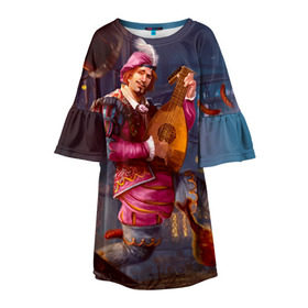 Детское платье 3D с принтом Лютик в Санкт-Петербурге, 100% полиэстер | прямой силуэт, чуть расширенный к низу. Круглая горловина, на рукавах — воланы | gwent | witcher | ведьмак | гвинт | геральт | лютик