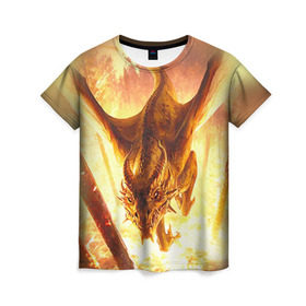 Женская футболка 3D с принтом Дракон в Санкт-Петербурге, 100% полиэфир ( синтетическое хлопкоподобное полотно) | прямой крой, круглый вырез горловины, длина до линии бедер | gwent | witcher | ведьмак | гвинт | геральт | дракон