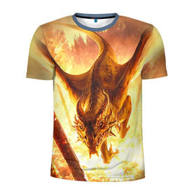 Мужская футболка 3D спортивная с принтом Дракон в Санкт-Петербурге, 100% полиэстер с улучшенными характеристиками | приталенный силуэт, круглая горловина, широкие плечи, сужается к линии бедра | gwent | witcher | ведьмак | гвинт | геральт | дракон
