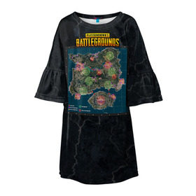 Детское платье 3D с принтом Playerunknown`s battlegrounds 2 в Санкт-Петербурге, 100% полиэстер | прямой силуэт, чуть расширенный к низу. Круглая горловина, на рукавах — воланы | battleground | battlegrounds | playerunknown