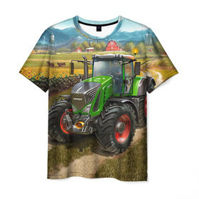 Мужская футболка 3D с принтом Farming simulator 2 в Санкт-Петербурге, 100% полиэфир | прямой крой, круглый вырез горловины, длина до линии бедер | farming | simulator | трактор | фермер