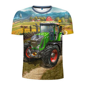 Мужская футболка 3D спортивная с принтом Farming simulator 2 в Санкт-Петербурге, 100% полиэстер с улучшенными характеристиками | приталенный силуэт, круглая горловина, широкие плечи, сужается к линии бедра | farming | simulator | трактор | фермер