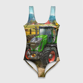 Купальник-боди 3D с принтом Farming simulator 2 в Санкт-Петербурге, 82% полиэстер, 18% эластан | Круглая горловина, круглый вырез на спине | farming | simulator | трактор | фермер