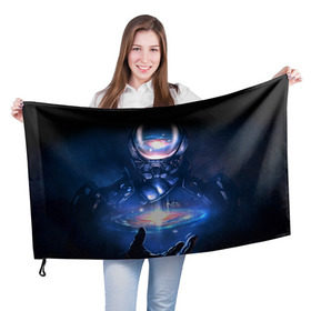 Флаг 3D с принтом ME Andromeda 3 в Санкт-Петербурге, 100% полиэстер | плотность ткани — 95 г/м2, размер — 67 х 109 см. Принт наносится с одной стороны | andromeda | effect | андромеда | массб эффект | эфект