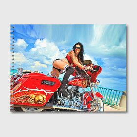 Альбом для рисования с принтом Девушка на мотоцикле в Санкт-Петербурге, 100% бумага
 | матовая бумага, плотность 200 мг. | Тематика изображения на принте: байкер