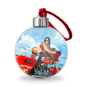 Ёлочный шар с принтом Девушка на мотоцикле в Санкт-Петербурге, Пластик | Диаметр: 77 мм | Тематика изображения на принте: байкер